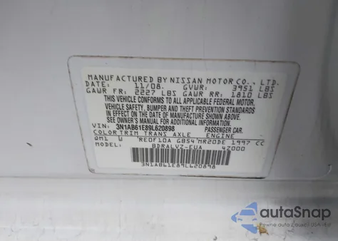 2009 Nissan Sentra 2.0Sl из США, поврежденный, VIN 3N1AB61E89L620898